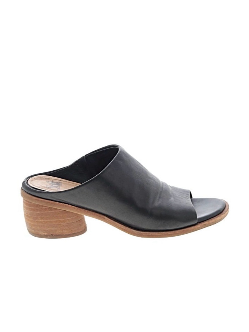 Black Open-Toe Leather Mule with Low Stacked Wood Heel Soft 1 Aneesa sandals